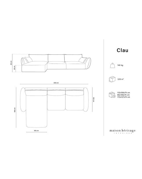 Canapé d'angle Gauche Clau 4 places terracotta - 300x166x85 cm