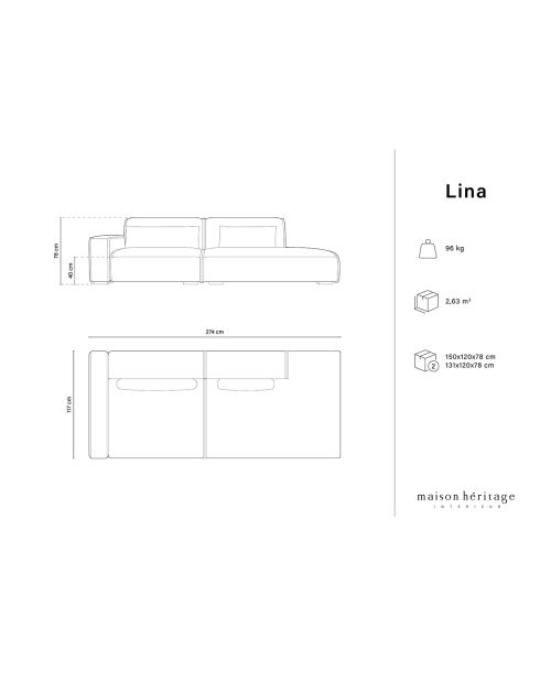 Canapé modulable Gauche Lina 3 places gris - 274x117x78 cm