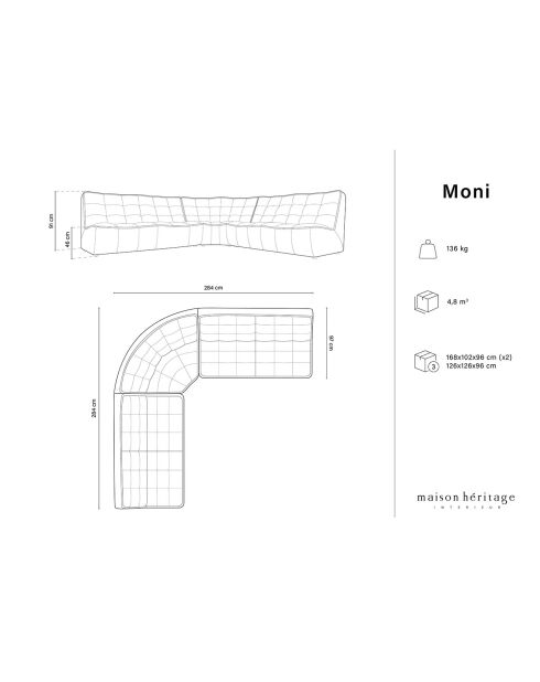 Canapé d'angle modulable Symétrique Moni 6 places beige - 284x284x91 cm