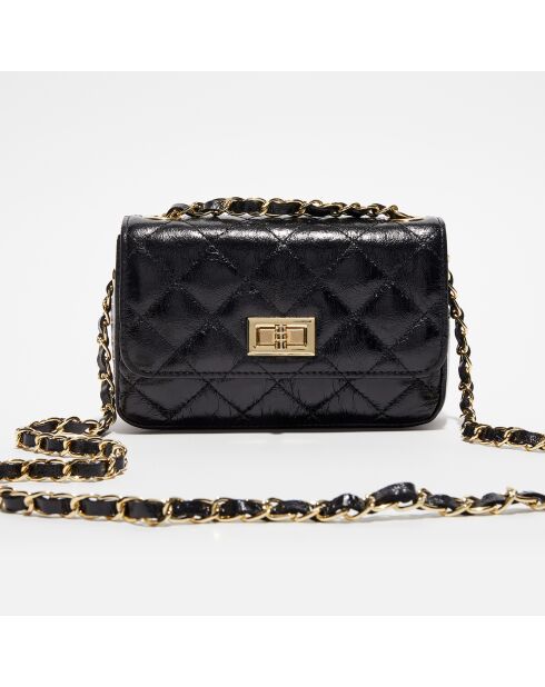 Avila Schultertasche aus laminiertem schwarzem Leder — 18x12x5 cm