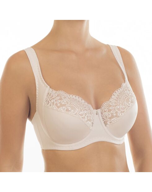 Viktoria beugelbeha met zachte cup en zilverkleurige pioenroos