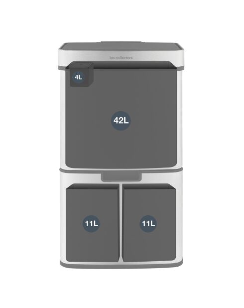 42+11+11L grauer Sortierbehälter — 42x31,5x78,5 cm