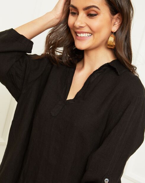 Zwarte jurk van 100% linnen Basta