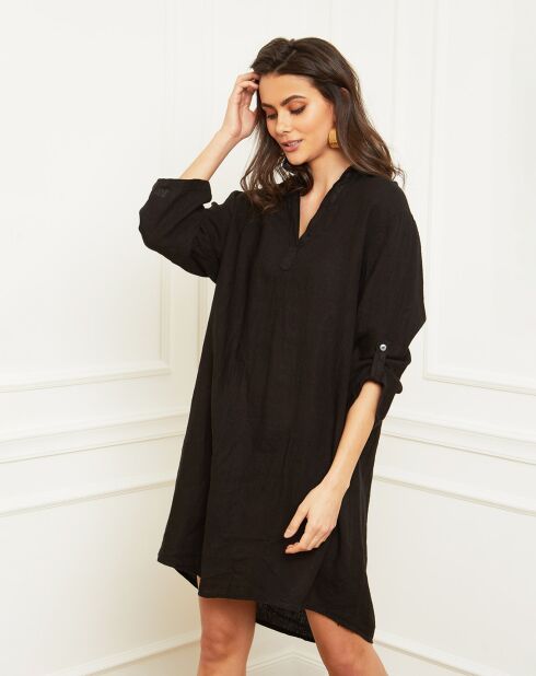 Zwarte jurk van 100% linnen Basta