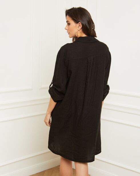 Zwarte jurk van 100% linnen Basta