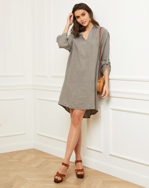 100% linnen Basta taupe jurk