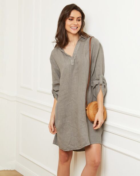 100% linnen Basta taupe jurk