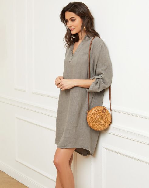 100% linnen Basta taupe jurk