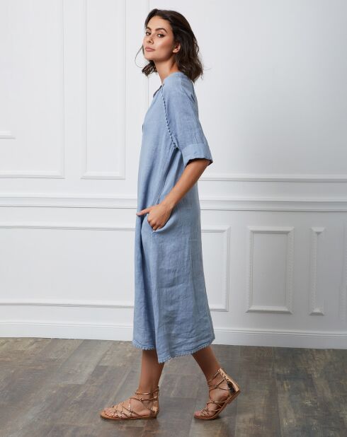Indigofarbenes Granel-Kleid aus 100% Leinen