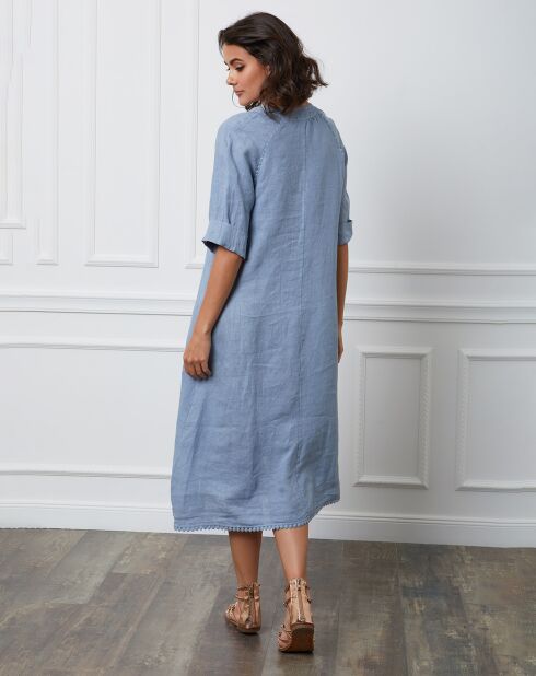 Indigofarbenes Granel-Kleid aus 100% Leinen