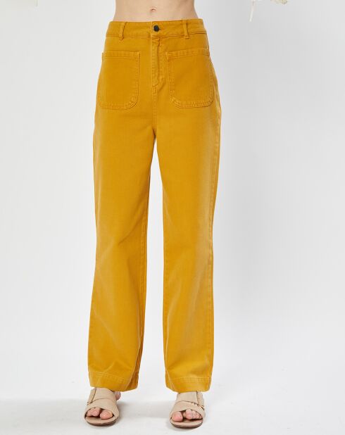 Okerkleurige katoenen broek met uitlopende pijpen James