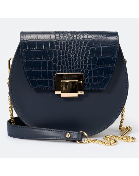 Sac bandoulière en Cuir Carolyn bleu - 21x7x19 cm