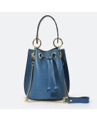 Sac seau en Cuir Maia bleu - 17x16x20 cm