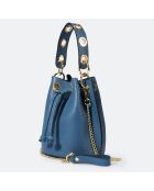 Sac seau en Cuir Maia bleu - 17x16x20 cm