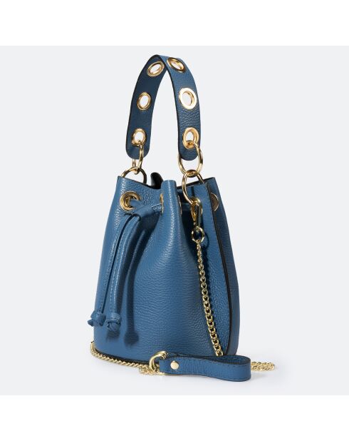 Sac seau en Cuir Maia bleu - 17x16x20 cm