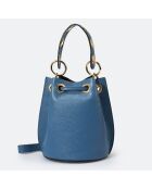 Sac seau en Cuir Maia bleu - 17x16x20 cm