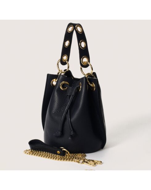 Sac seau en Cuir Maia bleu - 17x16x20  cm