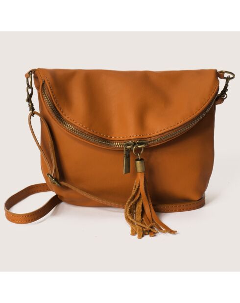 Sac bandoulière en Cuir Agata camel - 24x4x18 cm