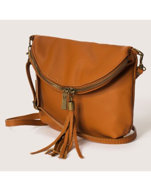 Sac bandoulière en Cuir Agata camel - 24x4x18 cm