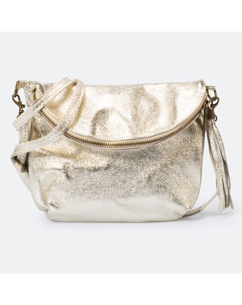 Sac bandoulière en Cuir Agata platine - 24x4x18 cm