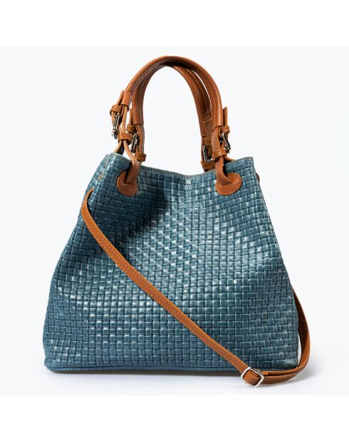 Sac à main en Cuir Aria bleu jean - 34x17x30 cm