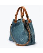 Sac à main en Cuir Aria bleu jean - 34x17x30 cm