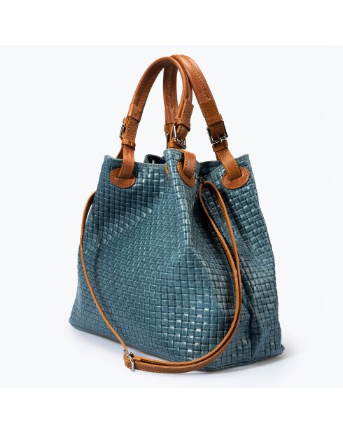 Sac à main en Cuir Aria bleu jean - 34x17x30 cm