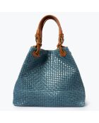 Sac à main en Cuir Aria bleu jean - 34x17x30 cm