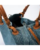 Sac à main en Cuir Aria bleu jean - 34x17x30 cm