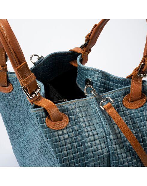 Sac à main en Cuir Aria bleu jean - 34x17x30 cm