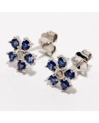 0.05ct clematisdiamanten en 0,8ct saffieren witgouden oorbellen