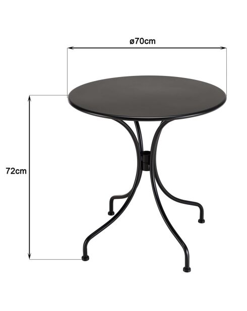 Table de jardin Vianney 2 personnes noire - 70x70x72 cm