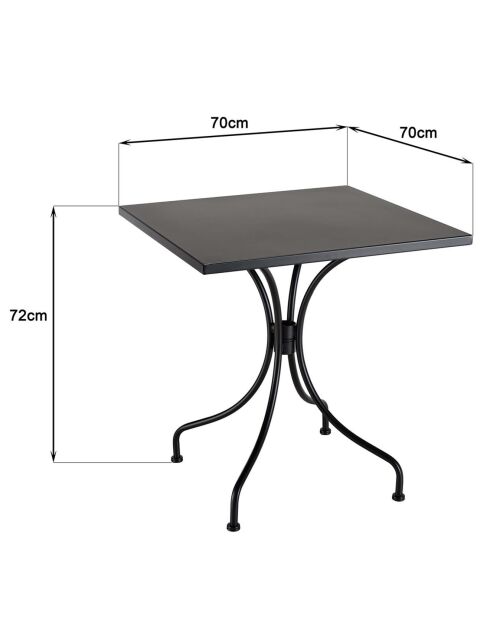 Table de jardin Vianney 2 personnes noire - 70x70x72 cm