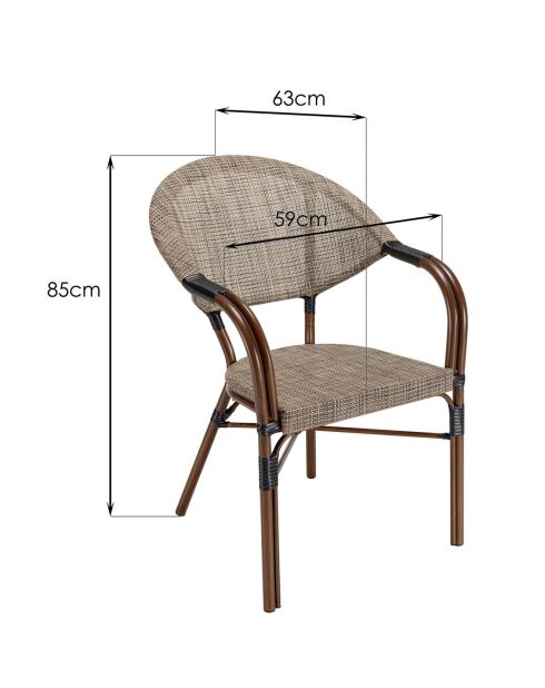 2 sillas bistró de jardín Vianney taupe, 59 x 63 x 85 cm