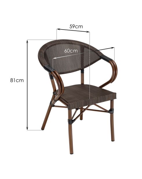 2 Chaises de jardin bistrot Vianney marron  - 60x59x71 cm