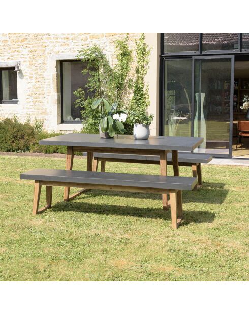 Ensemble Table + 2 bancs bois/béton