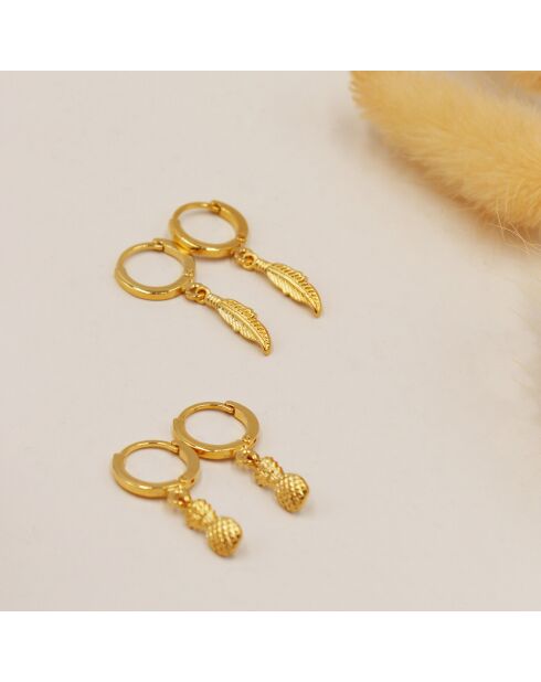 Boucles d'oreilles Charms Plume en Laiton doré