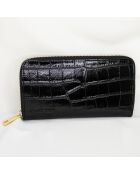 Portefeuille en Cuir Pely Croco noir - 19x11 cm