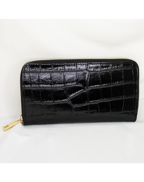 Portefeuille en Cuir Pely Croco noir - 19x11 cm