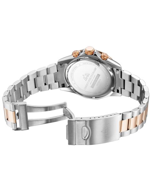 Montre Homme Quartz en Acier Grand Mont argenté/rose doré