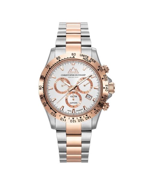 Montre Homme Quartz en Acier Grand Mont argenté/rose doré