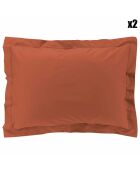 2 Taies d'oreiller 100% Percale de Coton volant plat Percaline terracotta