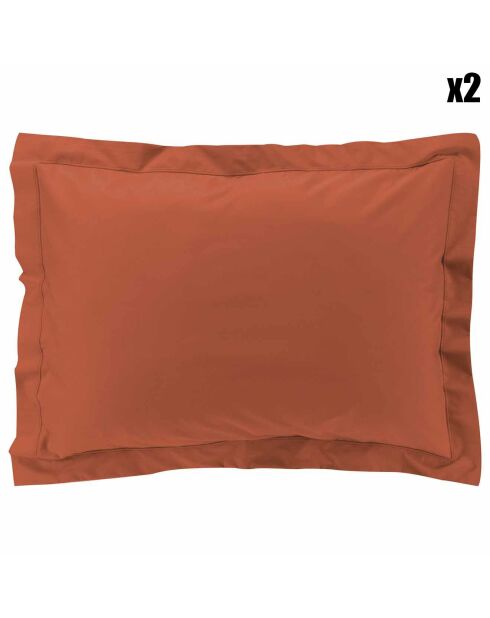 2 Taies d'oreiller 100% Percale de Coton volant plat Percaline terracotta