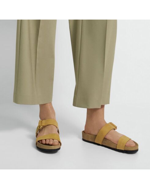 Gele, lila leren platte muiltjes