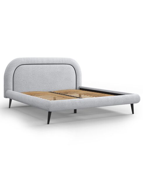 Cadre avec tête de lit Maia velours bouclé gris clair - 140x200 cm