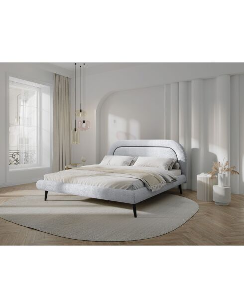 Cadre avec tête de lit Maia velours bouclé gris clair - 140x200 cm
