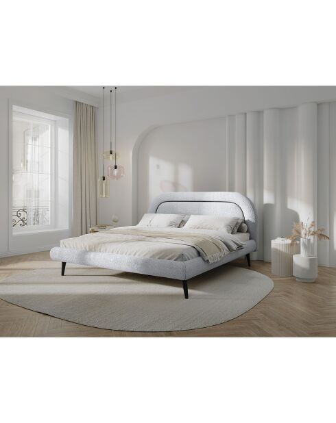 Cadre avec tête de lit Maia velours bouclé gris clair - 160x200 cm