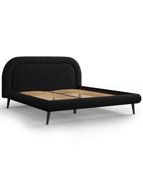 Cadre avec tête de lit Maia velours bouclé noir - 160x200 cm