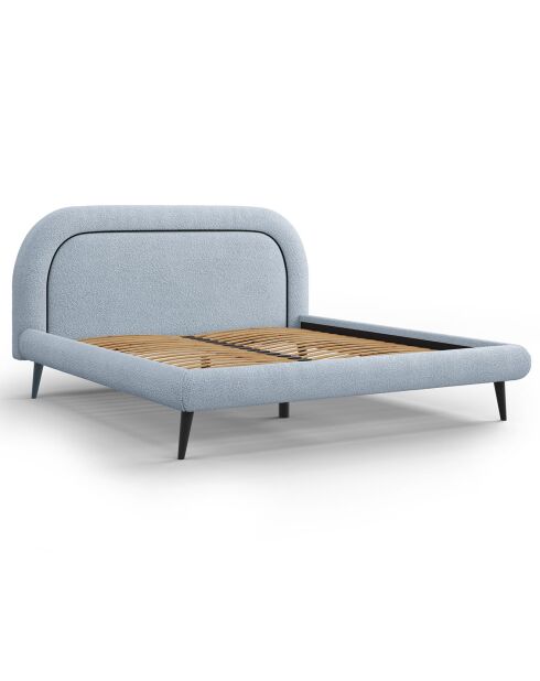 Cadre avec tête de lit Maia velours bouclé bleu clair - 160x200 cm