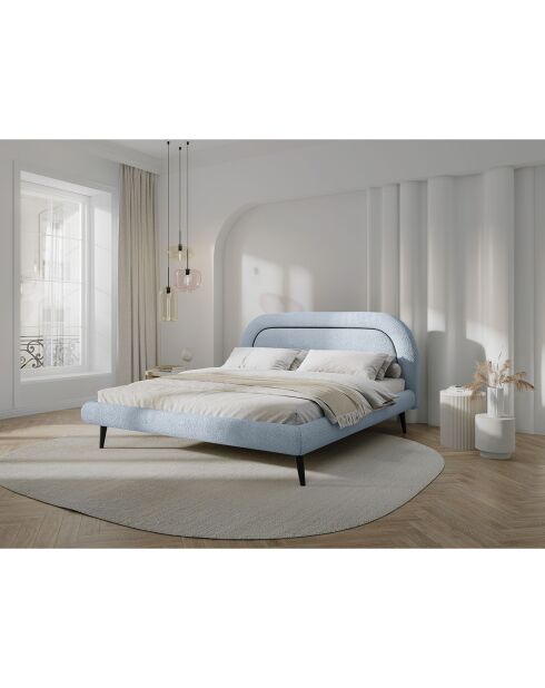 Cadre avec tête de lit Maia velours bouclé bleu clair - 160x200 cm